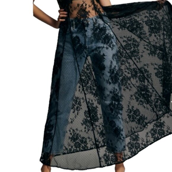 Anthropologie Floral Lace Mesh Maxi Dress in Carbon - Picture 8 of 8